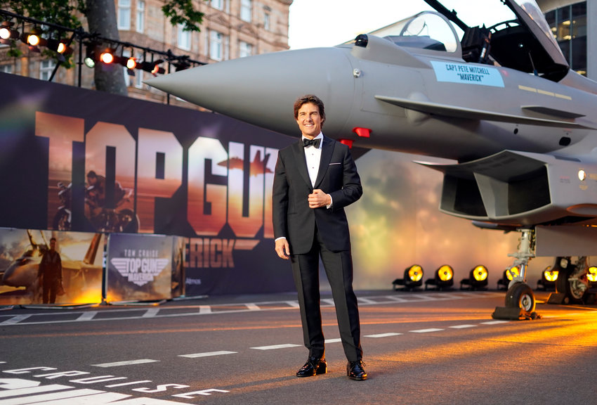 Tom Cruise poses for the media during the &lsquo;Top Gun Maverick&rsquo; UK premiere at a central London cinema, on May 19.
