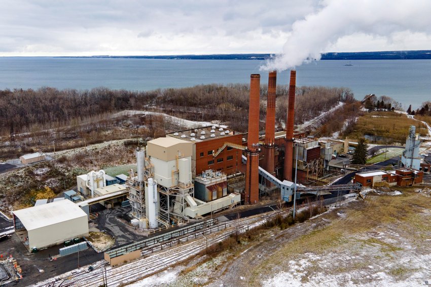 The Greenidge Generation bitcoin mining facility, in a former coal plant by Seneca Lake in Dresden, New York, is shown in this photo from Nov. 29, 2021. A milestone measure that would tap the brakes on the spread of cryptocurrency mining operations burning fossil fuels in New York has passed the state Legislature.