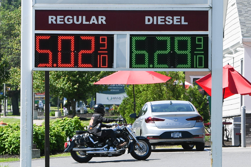 Gas surpasses $5 per gallon at the Stewart&rsquo;s Shops on Culver Avenue in Utica on Tuesday.