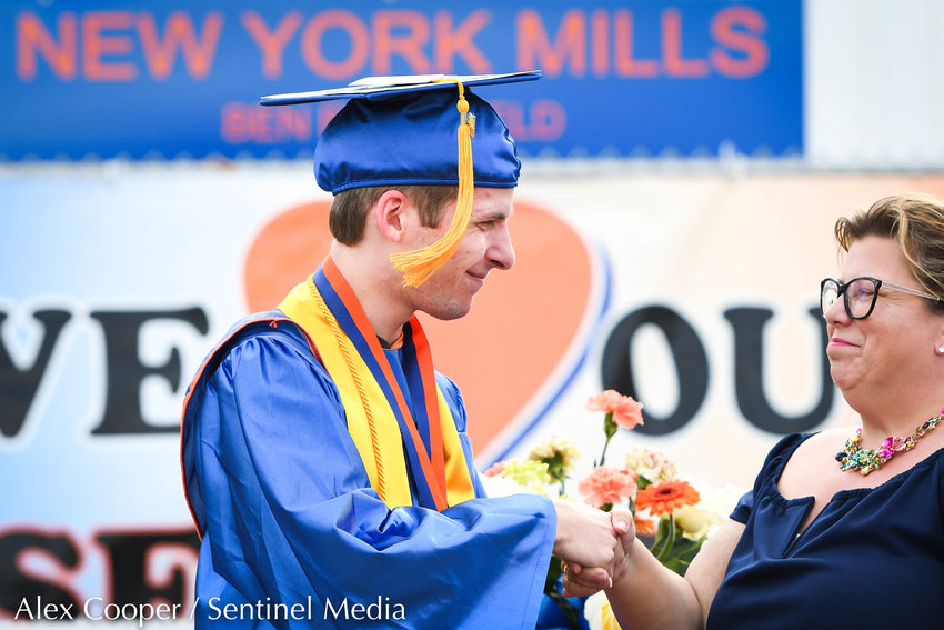 Valedictorian Danil Donchuk is recognized during New York Mills' annual commencement ceremony for the class of 2022 on Friday at Union Free School in New York Mills.