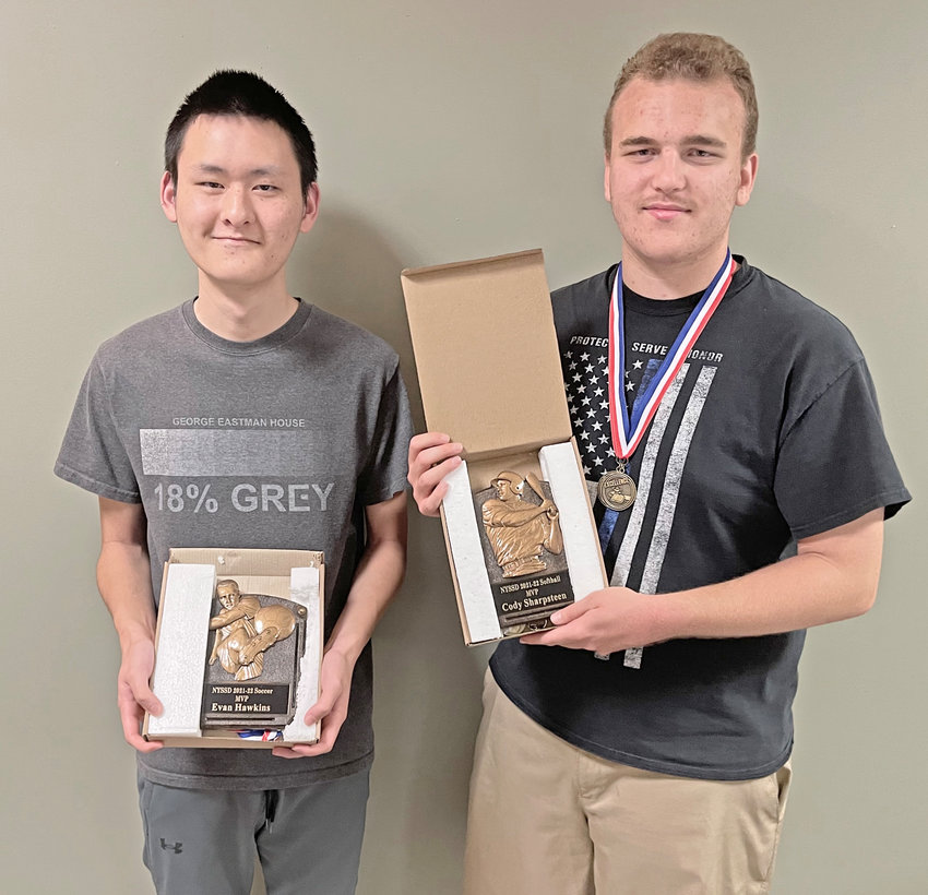 NYSSD SENIORS HONORED &mdash; New York State School for the Deaf senior Evan Hawkins, left, was named as MVP in soccer; and senior Cody Sharpsteen, right, was named as MVP in softball; at the NYSSD&rsquo;s athletic awards dinner on Tuesday. The school&rsquo;s graduation ceremony was scheduled for this morning.