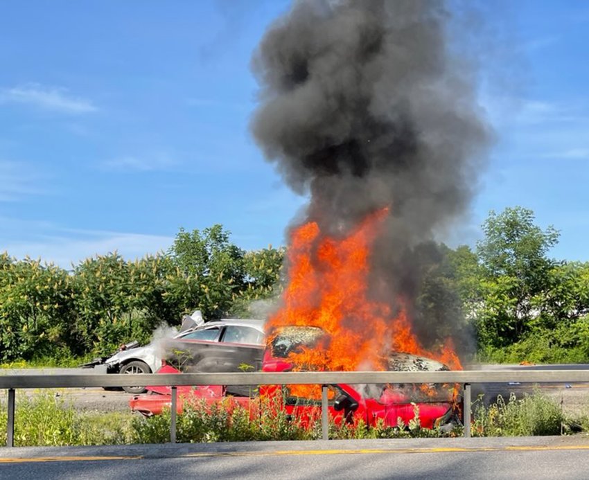 A two-car motor vehicle accident Thursday afternoon in the west bound lane of Route 49 about one-mile west of the Oriskany exit is being responded to by area fire companies.&nbsp;