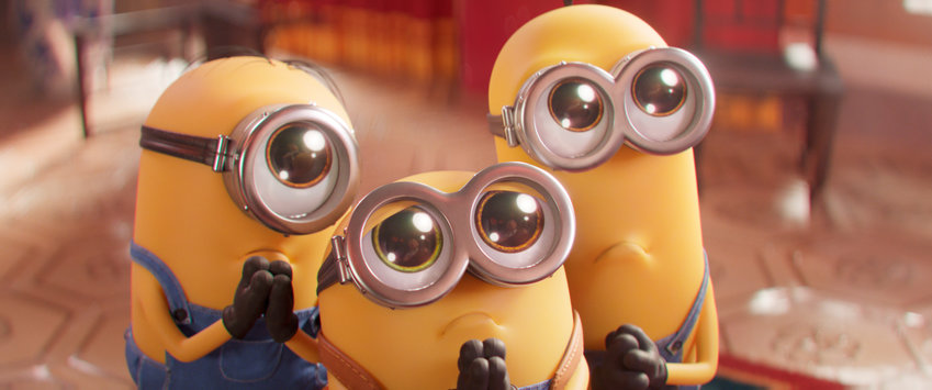 This image released by Universal Pictures shows Minions characters, from left, Stuart, Bob and Kevin in a scene from &quot;Minions: The Rise of Gru.&quot;