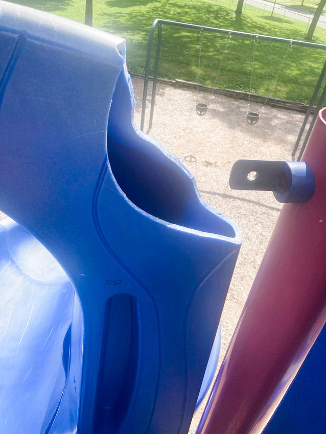 a broken playground Slide is shown at Triangle park in Rome. City officials said damage like this has been happening on a near nightly basis since the parks opened last week.