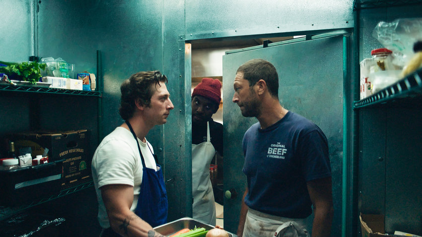 This image released by FX shows Jeremy Allen White, left, and and Ebon Moss-Bachrach, right, in a scene from &quot;The Bear.&quot; White stars as Carmen &quot;Carmy&quot; Berzatto, a five-star chef running a Chicago dive sandwich shop that he inherited from his older brother. (FX via AP)