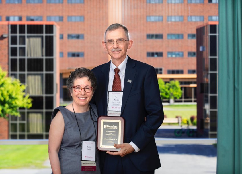 Sal Cania, of Lee Center, is the recipient of the 2022 Minerva Award from the SUNY Potsdam Alumni Association. He is pictured with his wife, Lisa Cania.