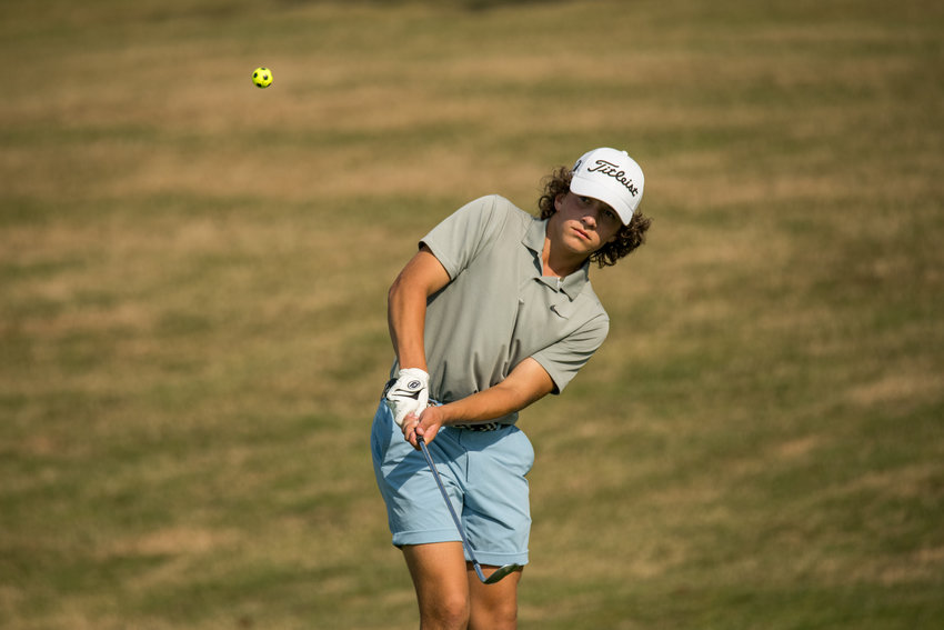 Barneveld&rsquo;s Jacob Olearczyk hits a shot during Wednesday&rsquo;s second round at the New York State boys 14U Amateur Championships at Soaring Eagles Golf Course at Mark Twain State Park in Horseheads. Olearczyk won the event, repeating as champ after winning in 2021.