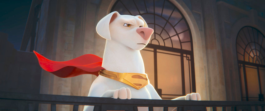 Krypto, voiced by Dwayne Johnson, in a scene from &ldquo;DC League of Super Pets.&rdquo;
