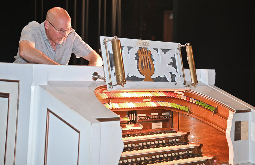 David Peckham, of Horseheads, works to restore the Moller Theater organ at the Capitol Theatre on Tuesday afternoon. The organ was originally installed at the Capitol, 222 W. Dominick St., Rome, by the Moller Company in 1928. There were only five of this type of organ ever made and this is the only un-altered Moller Theatre organ left, said Peckham.