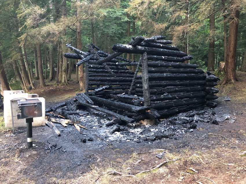 An unattended fire is to blame for burning down this lean-to on Alger Island in Herkimer County, according to the state Department of Environmental Conservation. Alger Island is located on Fourth Lake between Old Forge and Inlet.