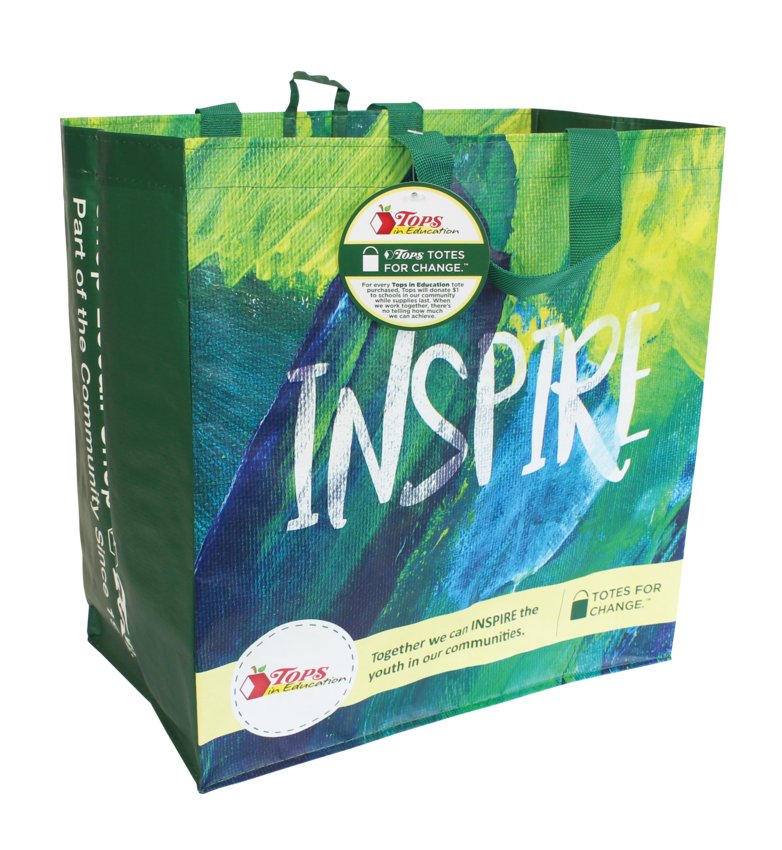 Tops Totes for Change program is back for the 2022 school year. This program encourages shoppers to purchase a reusable bag with a special charity design for $2.69, with $1 of the proceeds being donated back to the local community.