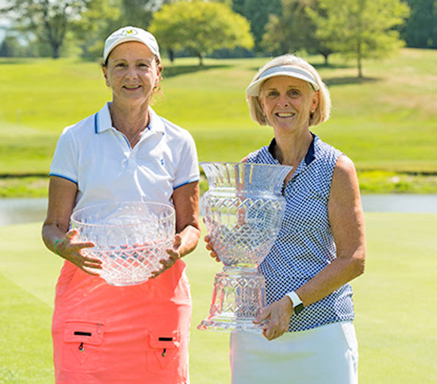 Ballston Spa Country Club&rsquo;s Susan Kahler, a Rome native, right, and Wolferts Roost&rsquo;s Mary Jo Kelly were victorious on Wednesday at the New York State Women&rsquo;s Senior Amateur.