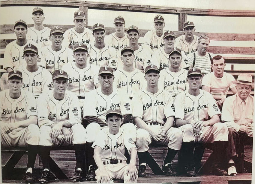 A team photo of the Utica Blue Sox from the back of a 10 cent program dated Sept. 3, 1947.