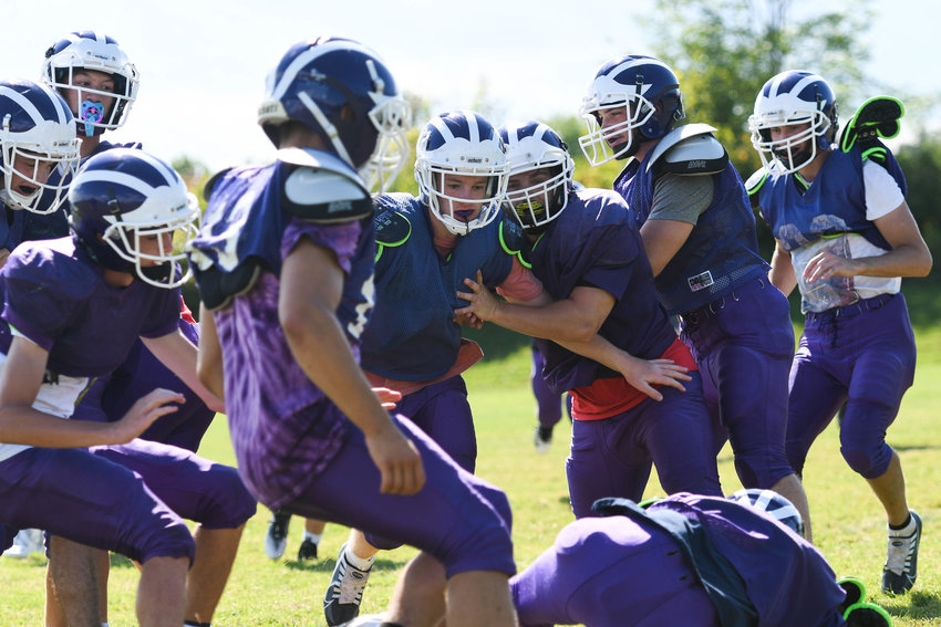 Little Falls players practice special teams drills during practice on Aug. 31.