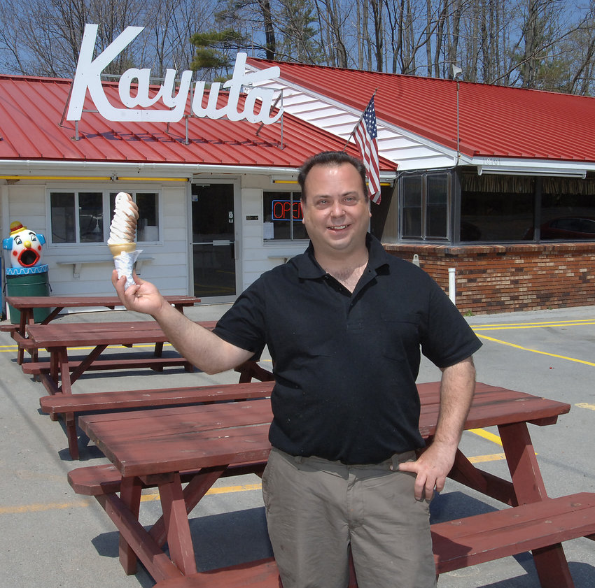 Jim Minosh Jr. with one of the countless ice cream cones he has made over the years.
