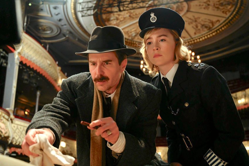 Sam Rockwell and Saoirse Ronan in a scene from &ldquo;See How  They Run.&rdquo;