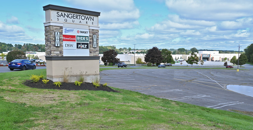 The entrance to the Sangertown Square shopping mall, from Route 5/Seneca Turnpike, is shown on Friday, following approval earlier this week from the town board to allow a change in zoning to permit a shopping mall and residential overlay.