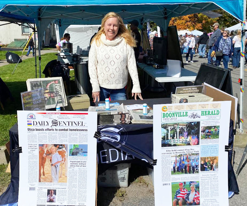 Eileen Pierson, business manager of the Daily Sentinel/Boonville Herald, was at the Remsen Barn Festival of the Arts on Saturday, Sept. 24, selling newspaper subscriptions and providing information about the Sentinel Media Company&rsquo;s publications. There was also a drawing to win a free subscription to the Boonville Herald, and David Ward of Lyons Falls was the winner.