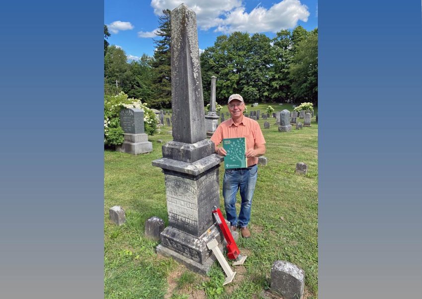 Constableville Rural Cemetery Trustee Peter Hayes pauses from his duties in the cemetery to display a recently purchased tombstone jack which will be used to restore some headstones at the cemetery which date back to the early 1800&rsquo;s. The purchase of the jack was made possible by a $4,000 grant from the Kenneth V. and Jeannette Remp Sawyer Community Fund of the Northern New York Community Foundation.