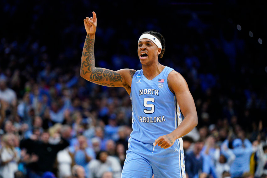 North Carolina&rsquo;s Armando Bacot reacts against UCLA in a NCAA tournament game last year in Philadelphia. The 6-foot-11, 235-pound Bacot led the team last season in scoring, rebounding, shooting percentage and blocks. He is the preseason pick for ACC player of the year for the league favorite Tar Heels.