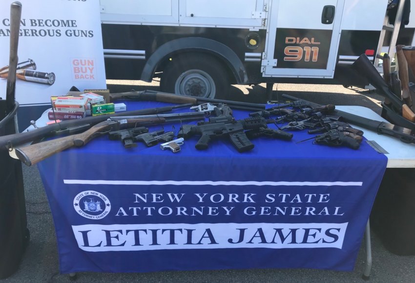 These are some of the 64 firearms collected by the New York State Attorney General&rsquo;s Office during a gun buyback event in Rome on Saturday.