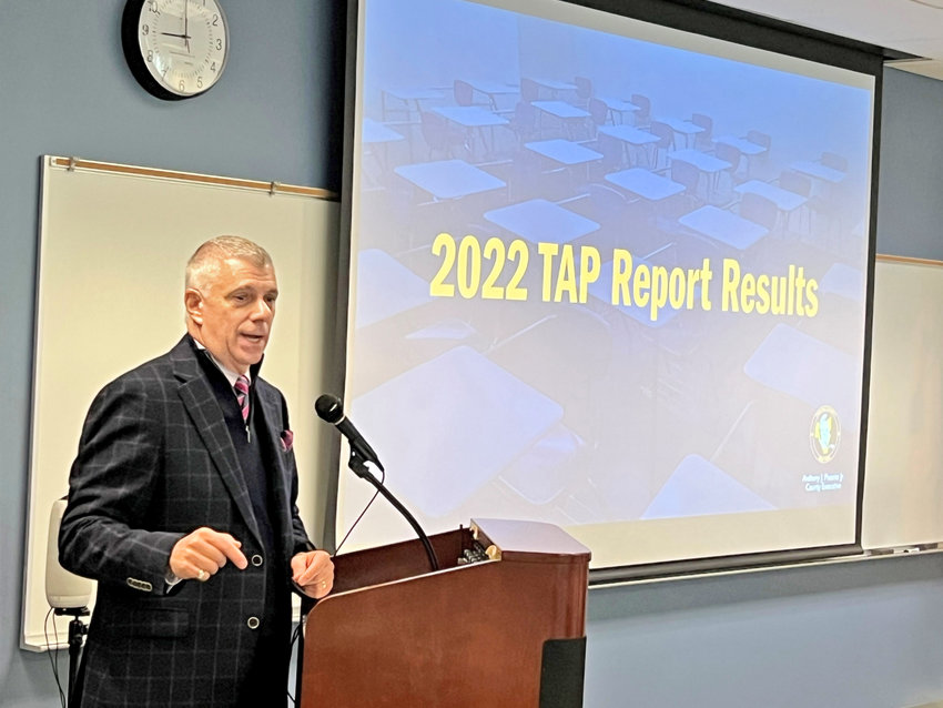 Oneida County Executive Anthony J. Picente Jr. presents the results of Oneida County&rsquo;s 2022 COVD-19 TAP Survey to the Oneida County Youth Service Council at Mohawk Valley Community College on Friday. The survey, Picente said, shows significant impacts from the COVID-19 pandemic on local youth.