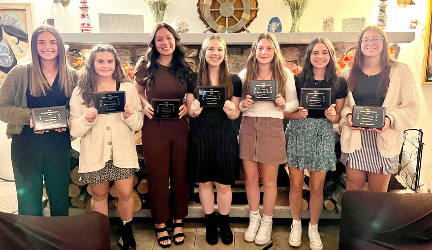FIELD HOCKEY AWARDS &mdash; The Rome Free Academy field hockey team held its team banquet and handed out awards for the season. From left: Drew Kopek, co-offensive player of the year; Cara Mecca, heart and hustle award; Alyce Frost, defensive player of the year; Isabella Cain, coaches award; Alexa Thompson, rookie of the year; Dani Kopek, most improved player; Alyssa Nardslico, co-offensive player of the year. The Black Knights were 14-4 this season.