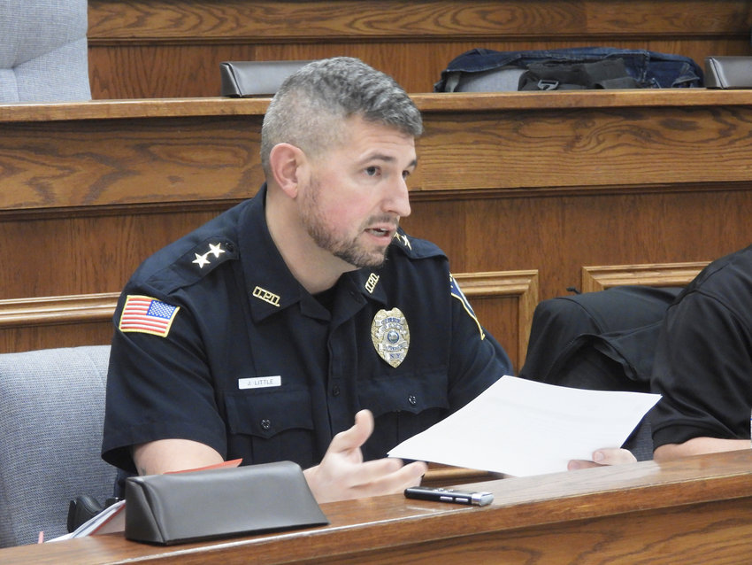 Oneida Police Chief John Little speaks at the Oneida City Budget hearing on Wednesday, Nov. 9.