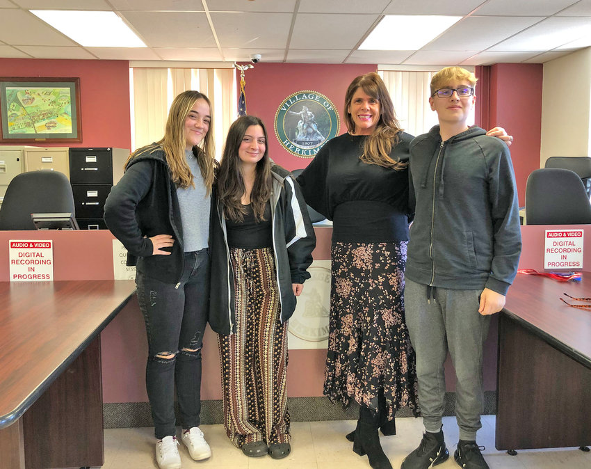 Students from the Herkimer Central School District met with Herkimer Mayor Dana Sherry, second from right, Oct. 28 in the Herkimer village offices. With Sherry, from left, are seniors Kiarra Cisco and Torri Nalaskowski and junior Alex Collis.