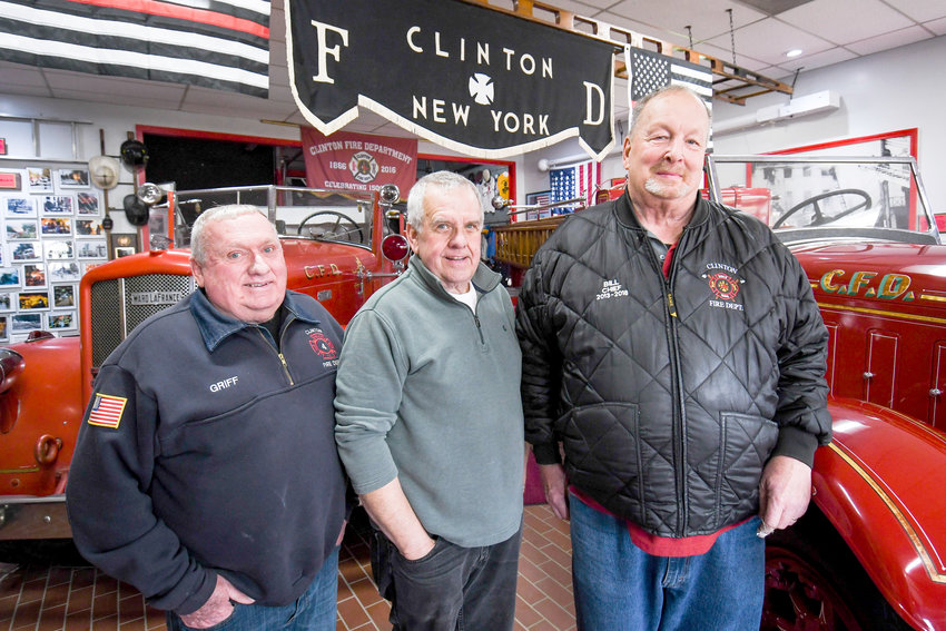 From left, former fire chief Kevin Griffin, past president Paul Riley, and former fire chief Bill Huther, the three officers who spear-headed the new remodel for the Clinton Fire Department Museum on Franklin Avenue. The museum showcases the rich history of the department with old and new equipment, historical photos, fire trucks and more.
