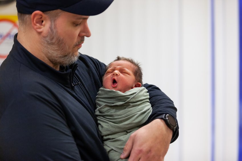 Father Colin Pezdek holds his baby, Barrett Jeffrey Pezdek, the first baby of the New Year born in Madison County at Oneida Health Hospital. His birthday is Tuesday, January 3, 2023.