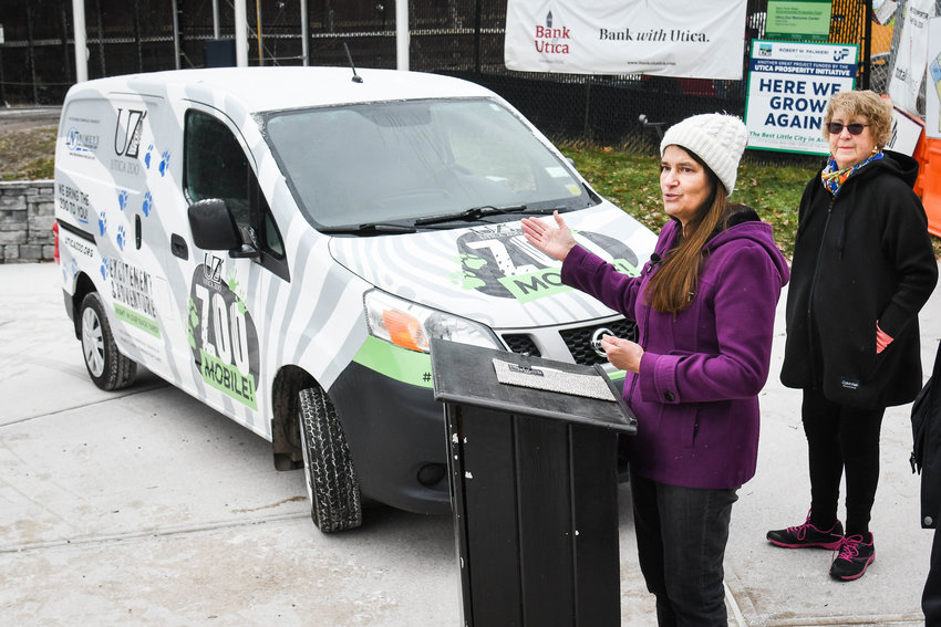 Andria Heath, executive director of the Utica Zoo, unveiled a new ZooMobile during a press conference at the popular local attraction on Monday, Jan. 9. The second ZooMobile was added thanks to a donation by Nimey&rsquo;s New Generation Cars. Nimey&rsquo;s recently presented the vehicle to the Utica Zoo, a 2015 Nissan transport van and the vehicle wrap, designed by McGrogan Design and installed by Valley Signs. The new ZooMobile will be used to offer additional programs, presentations, Heath said. It comes with more space and will also be used to help transport smaller animals when needed in and out of the zoo.