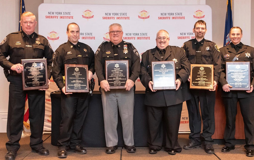 Oneida County Sheriff Robert M. Maciol and Corrections Sergeant Curtis Morgan, left, were both honored with awards this week at the 89th annual winter training conference of the New York State Sheriffs&rsquo; Association. Other sheriff&rsquo;s office members from across the state were also honored.