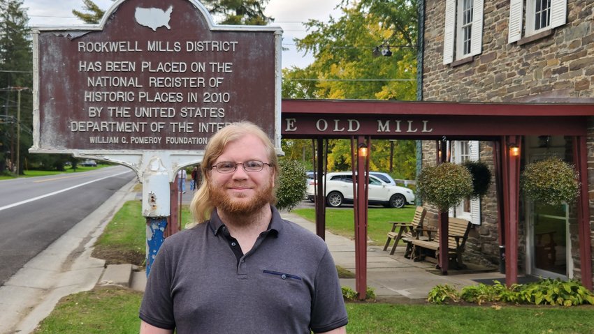 Zachary Greenfield, newly appointed Chenango County Historical Society archives and collections coordinator, visits regional landmark The Old Mill, located in the town of Guilford&rsquo;s Rockwell Mills District.