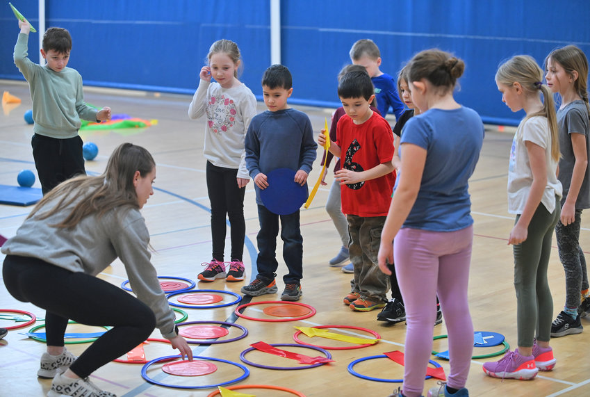 Area homeschooled children enjoy Home Zone gym classes Wednesday, Feb. 8 at the YMCA in Oneida.
