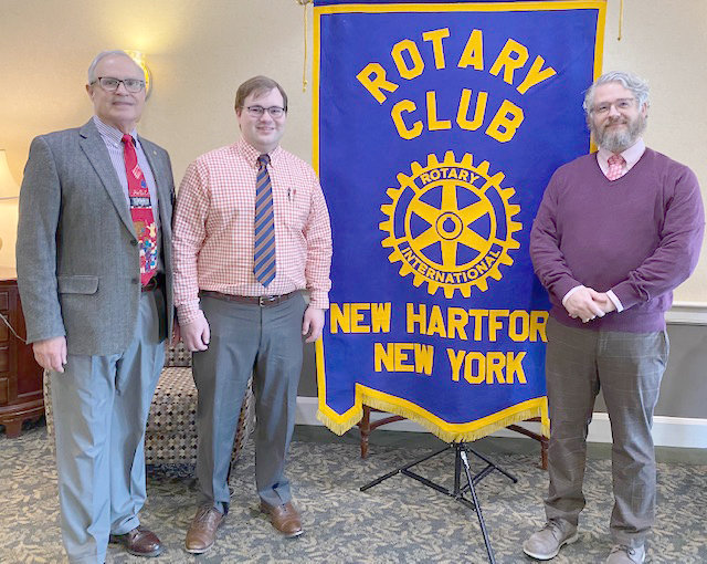 The Rotary Club of New Hartford has found a new home at Preswick Glen, and the independent senior living community will host the club for its weekly meetings. From left: George Carpenter, president of the Rotary Club of New Hartford; Gary Holeck, executive director of Preswick Glen; and Jeremy Rutter, chief executive officer of Community Wellness Partners.