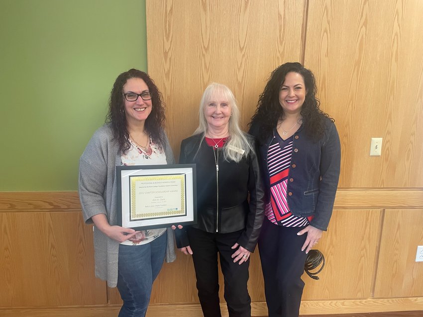 Several local students were recognized for their academic performance at the Rome College Foundation Scholarship Luncheon on Tuesday, Feb. 14, at the Rome campus of Mohawk Valley Community College. From left: Kim Clark, who received the Rome Professional &amp;amp; Businesswomen Scholarship; and Beth Jones and Jaimie Stasio, of the Professional Business Women of Rome.