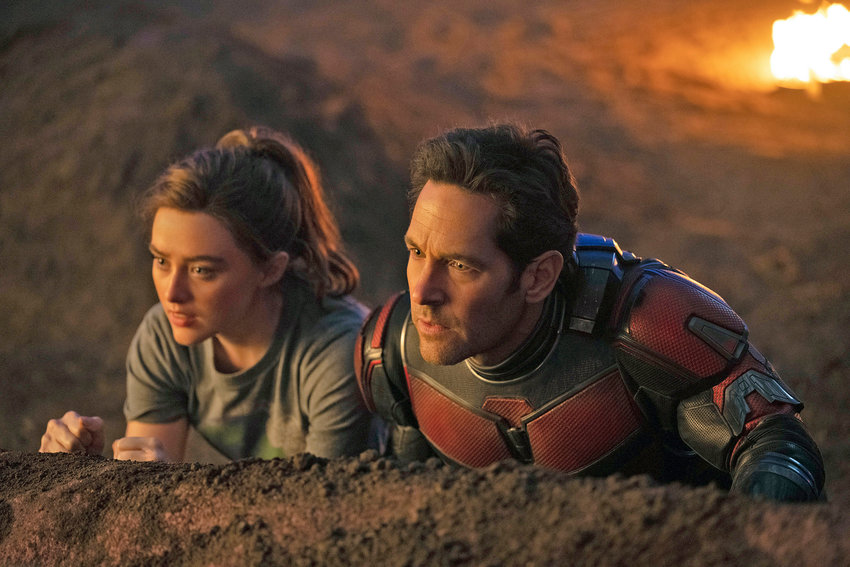 Kathryn Newton, left, and Paul Rudd in a scene from &ldquo;Ant-Man and the Wasp: Quantumania.&rdquo;