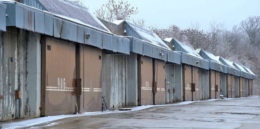 A row of former concrete bunkers with thick, massive metal sliding doors, remain as relics on the former SAC Hill on the Griffiss Business and Technology Park, part of the former Griffiss Air Force Base, on Thursday, Feb. 23.  The Air Force has announced it has expanded a study of cancers among its nuclear missile corps; the review does not include former workers at old sites in  New York.
