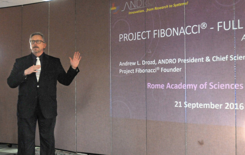 Andrew Drozd, Project Fibonacci founder, discusses the popular STEM effort for students during a past dinner event for the Rome Academy of Sciences.