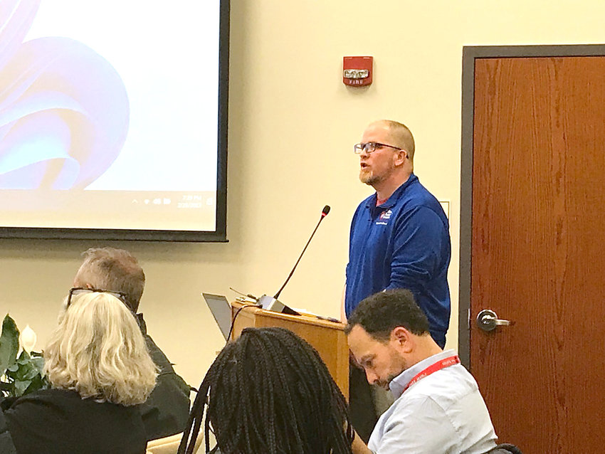 Utica Teachers&rsquo; Association President Scott Rogowski tells the Utica City School District Board of Education and their audience Tuesday that the union recently voted to approve a contract with the district with 96% of members in favor of the agreement.