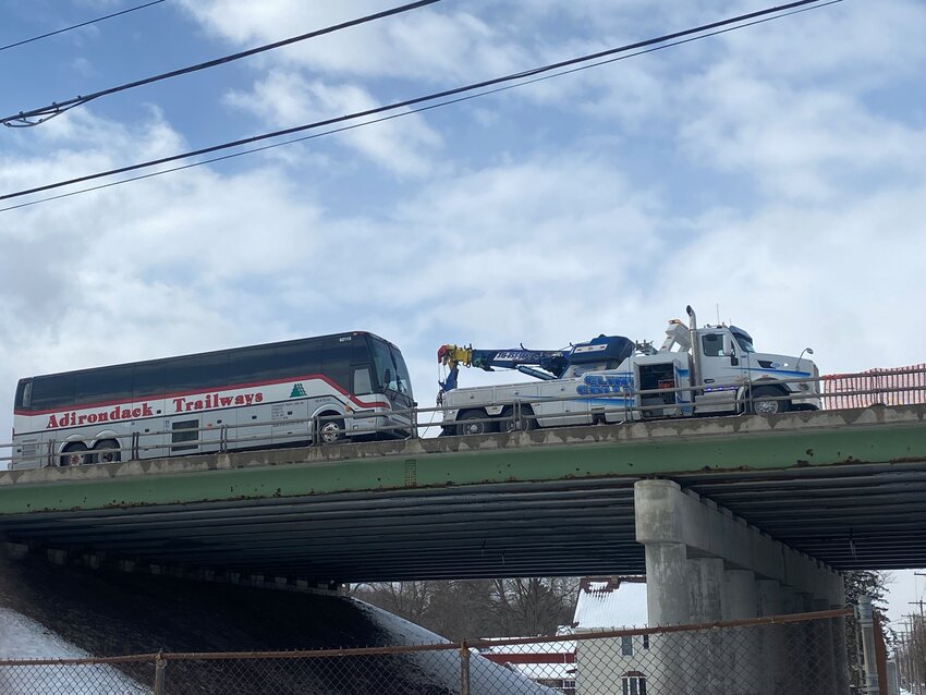A multi-vehicle crash closed part of NYS Thruway, on Sunday, March 19. Tow trucks were called in to remove damaged vehicles to a nearby lot.