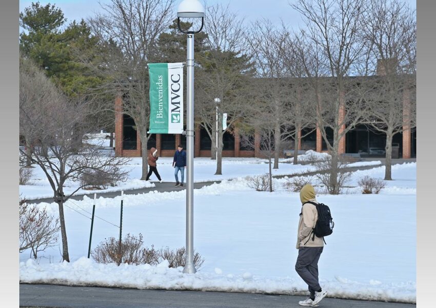MVCC students walk around on campus March 8 in Utica.