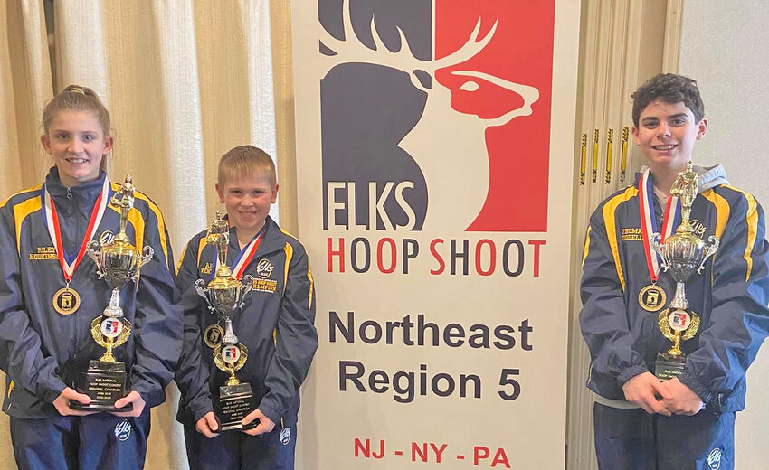 Three local competitors are headed to the national finals for the Elks Hoop Shoot. From left: Riley Hodkinson, a Vernon-Verona-Sherrill student, representing Oneida Lodge in the 10-11 girls division; Armante &ldquo;Bo&rdquo; Ventiquattro of the Boonville Lodge in the boys 8-9 age group; and Thomas Goodelle of New Hartford, representing Utica Lodge in the 12-13 boys division.