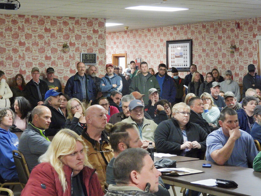 Western town residents came out in force to voice their anger over the new tax assessments. Pictured is the meeting at the Western Volunteer Fire Department, where all seats were filled.