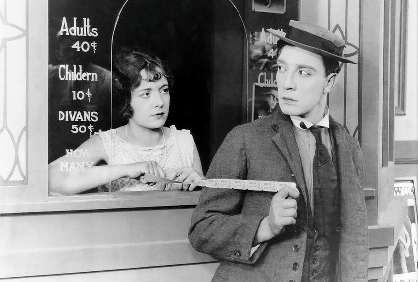 Christine Francis and Buster Keaton appear in a scene from the silent film &ldquo;Sherlock, Jr.&rdquo;
