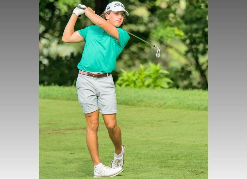 Jacob Olearczyk, a Barneveld resident who is a sophomore on the Holland Patent golf team, competes here in the first round of the 2022 New York State Men&rsquo;s Amateur Championship at Onondaga Golf &amp; Country Club in Fayetteville. Olearczyk won the Drive, Chip and Putt regional to complete the qualifying process for the national event. That will take place April 2 at Augusta National Golf Club in Georgia, prior to the start of the Masters Tournament.