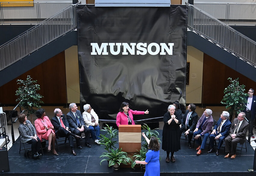 The new Munson is unfurled Tuesday afternoon with Anna D&rsquo;Ambrosio, president and CEO of the facility leading the ceremony.