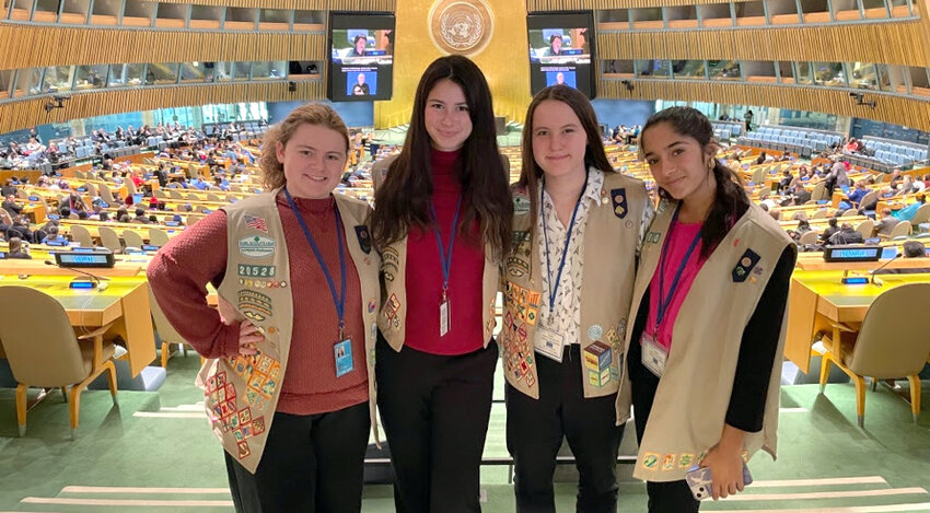 Four members of the Girl Scouts of NYPENN Pathways Council were selected to participate in the recent 67th Session of the United Nations Commission on the Status of Women. They were, from left: Morgan Herringshaw of Mohawk; Isabella Shiel of Newark Valley; Aubrey Coyle of Cicero; and Aarohi Rastogi of Jamesville.