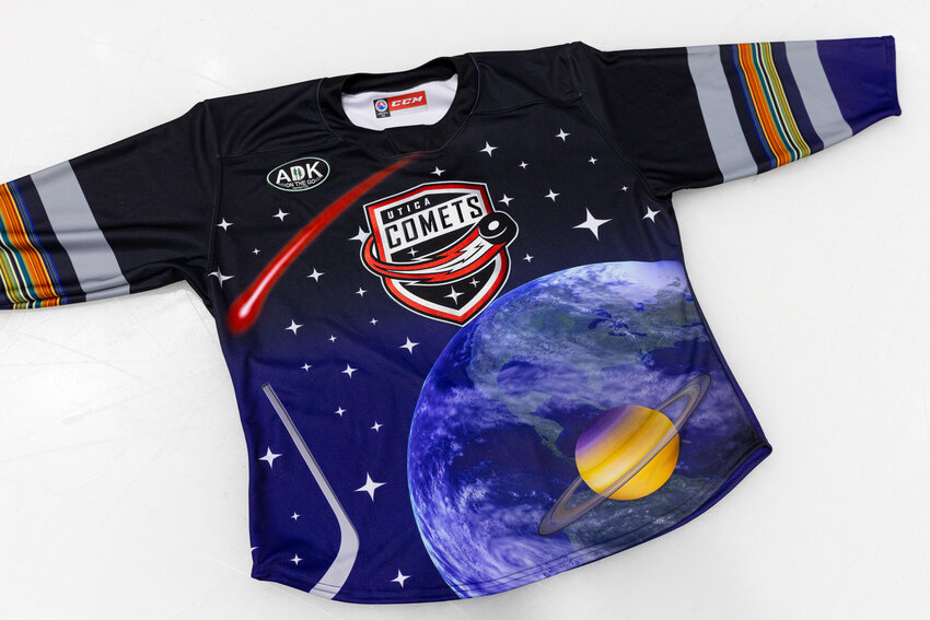 The Utica Comets are set to wear this jersey as part of a Kids Day promotion. The jersey was inspired by a design by Miah Stutts. Her design was selected out of more than 100 entries for the contest that was open to local students of all ages.